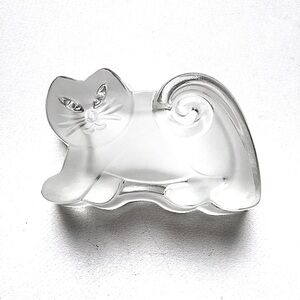 Vintage Walther Frosted & Clear Glass Cat Germany Candy Trinket Dish